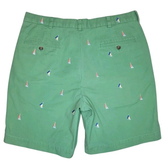 Brooks Brothers Chino Shorts Embroidered Sailboats Men 34 Green Golf 9.5" Inseam - Picture 4 of 5